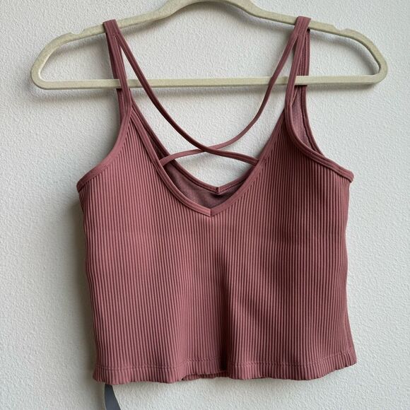 Vuori Rib Crop Top Pink Marsala Athletic Workout Gym Tank Strappy Size Medium - Picture 9 of 9
